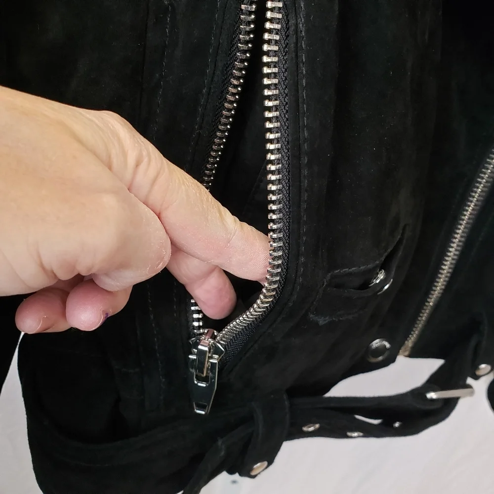 Blank NYC Black Suede Leather Moto Jacket Silver Zippers And Hardware - Picture 3 of 12